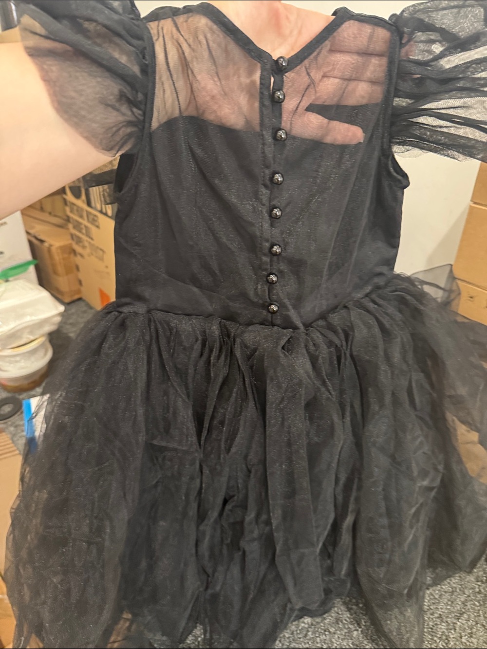 Black Sheer Tulle Party Dress with Puff Sleeves